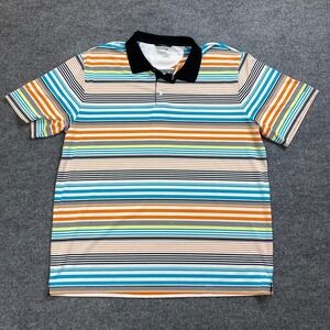 Chaps Golf Polo Shirt Men's 2XL XXL Orange White Blue Multicolor‎ Striped